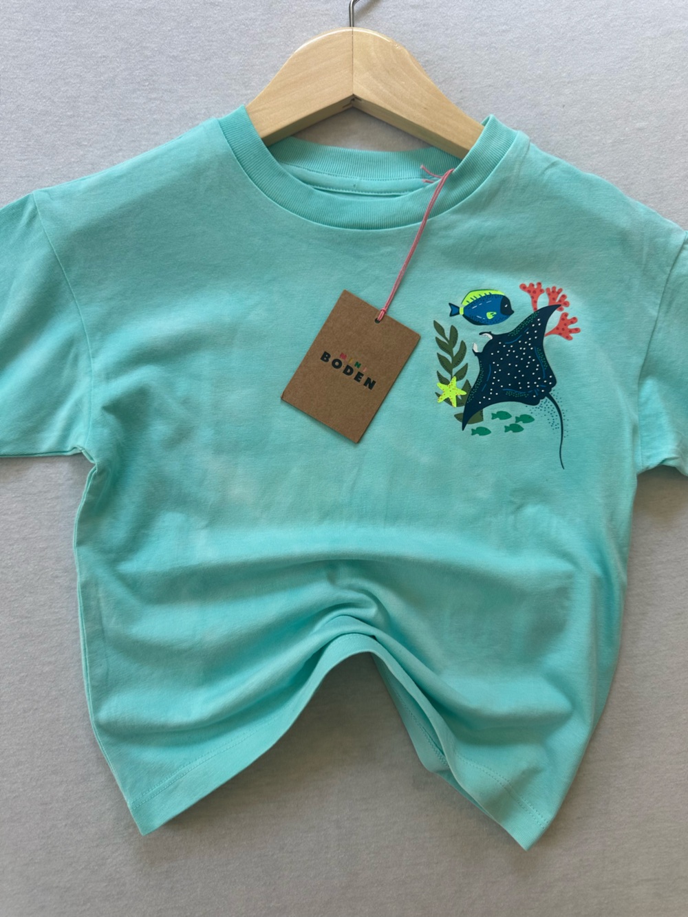 Mini Boden NWT Coral Reef Marine Life Graphic Tee Turquoise Size 2-3 Years